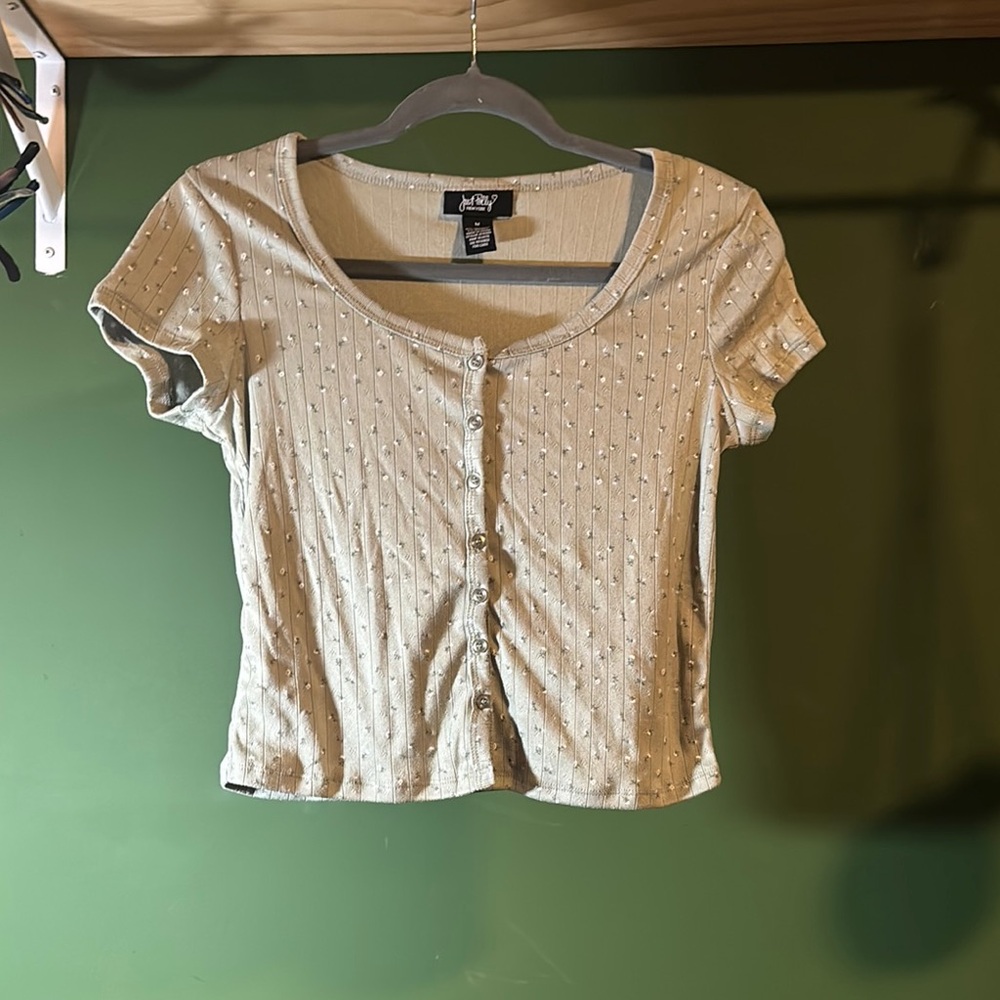 Green Fitted Crop Button Down Shirt